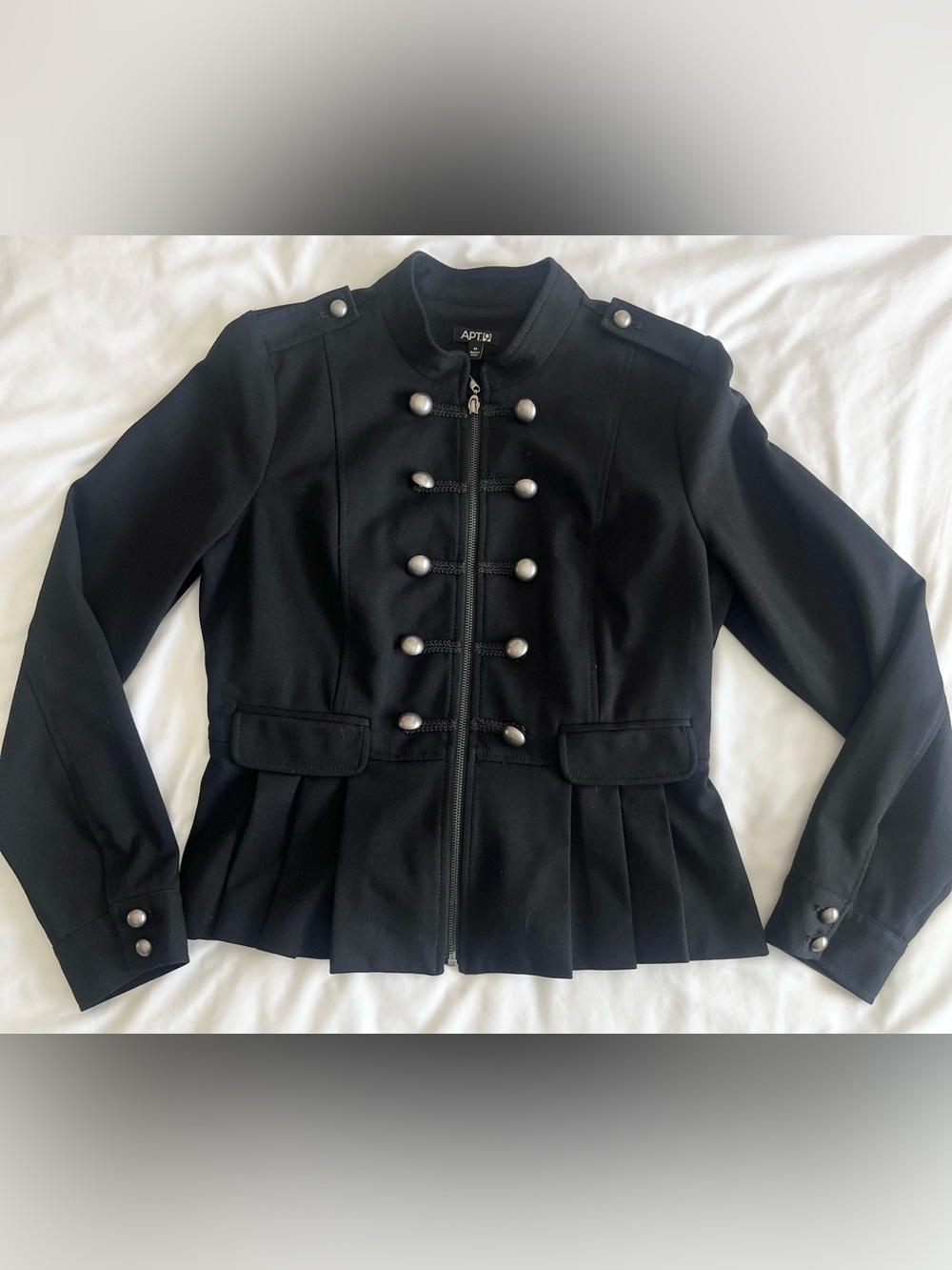 Apt. 9 Black Military-Style Peplum Blazer with Silver Buttons